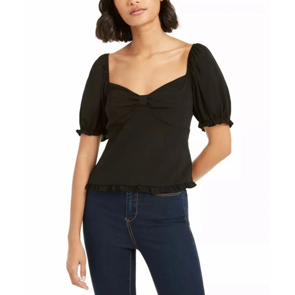 ash and violet Tops - ASH & VIOLET Black Pleated Pouf Square Neck Top